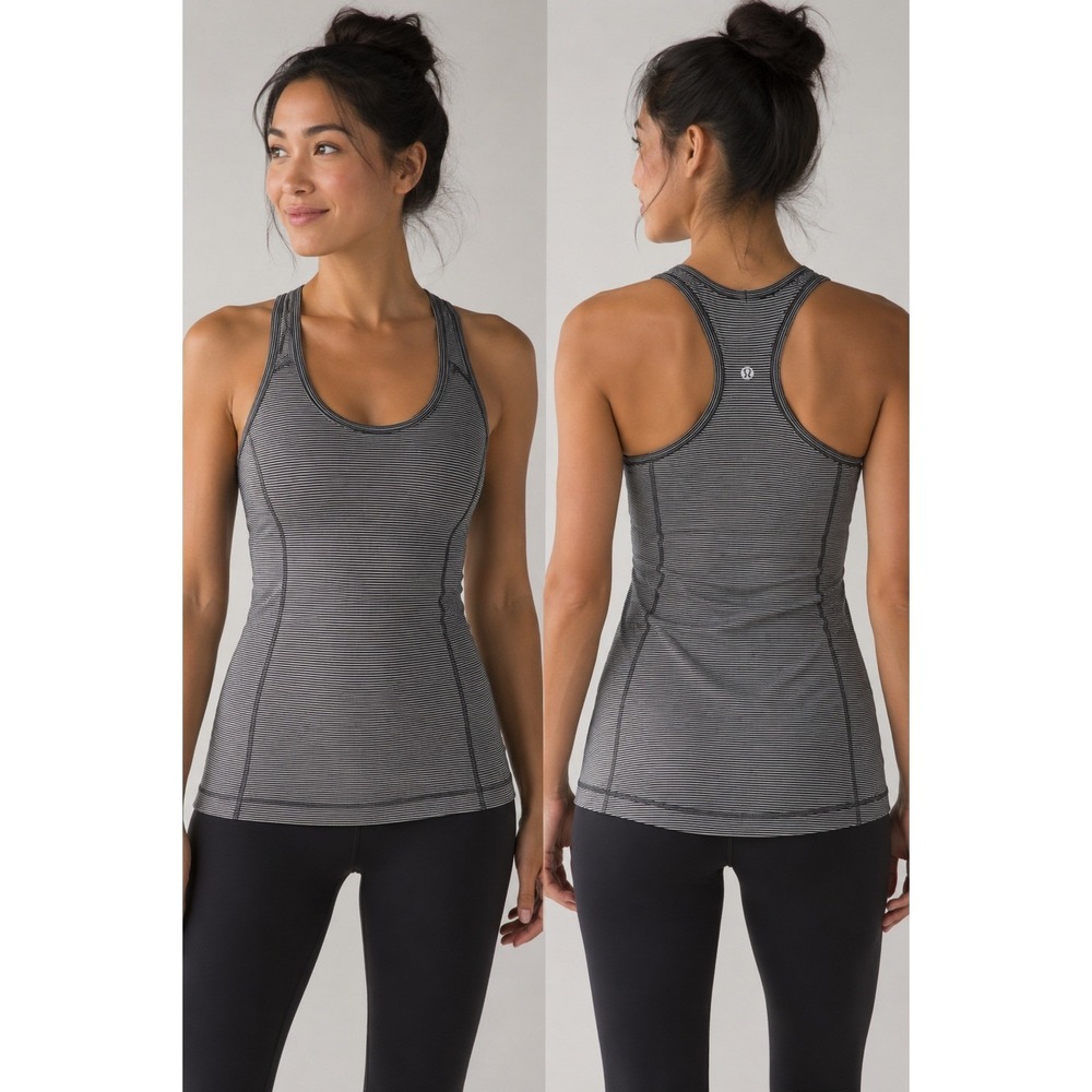 Lululemon Swiftly Tech Racerback Tank Top Black White Stripe Size 8 Athletic